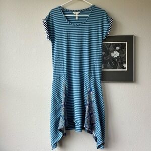 Vintage Matilda Jane asymmetric hem stretch shirt dress colorful Y2K stripe  S​